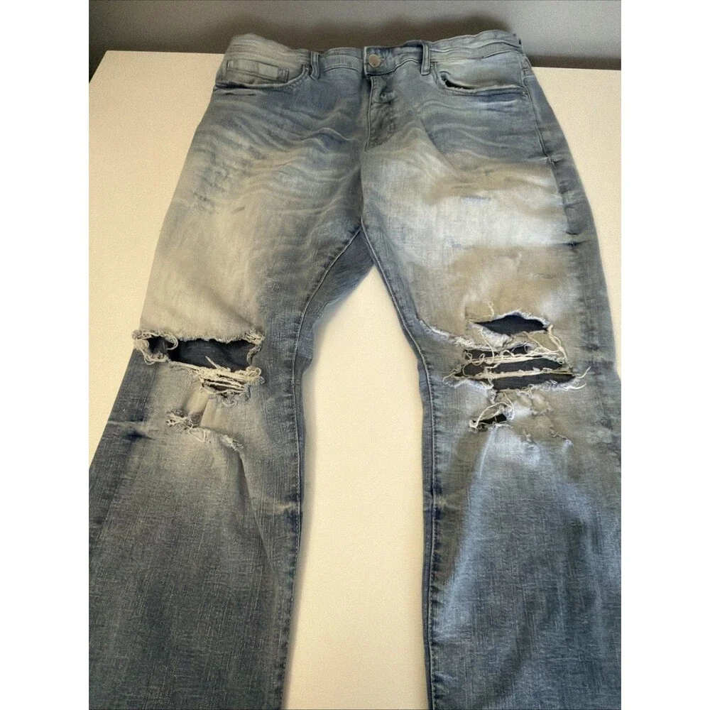 JORDAN CRAIG COLLINS Blow Out Relax Fit Distressed Jeans Light Wash Denim 38x32